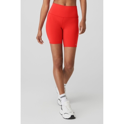 Alo Yoga 7" High-Taille Biker Kurze Hose Damen Rot | APRYCU560