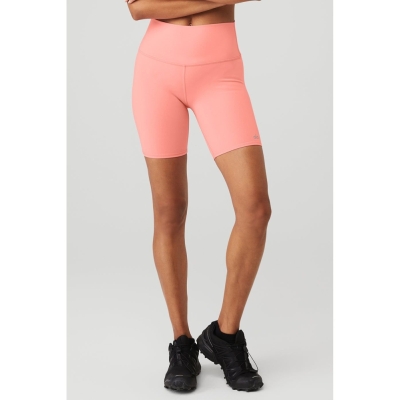 Alo Yoga 7" High-Taille Biker Kurze Hose Damen Rosa | QMCXWU530