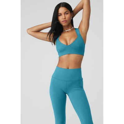 Alo Yoga Airbrush Rev It Up BHs Damen Blau | YSDWVZ419