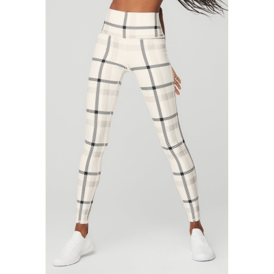 Alo Yoga Airlift High-Taille Magnified Plaid Leggings Damen Weiß Schwarz | MOQUGZ043