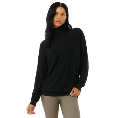 Alo Yoga Alolux Soho Mock Neck Pullover Damen Schwarz | FOVIHP560