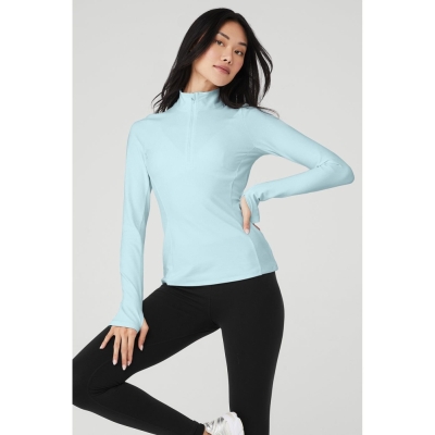 Alo Yoga Alosoft 1/2 Zip Rapid Long Sleeve Damen Blau | ROZTAM768