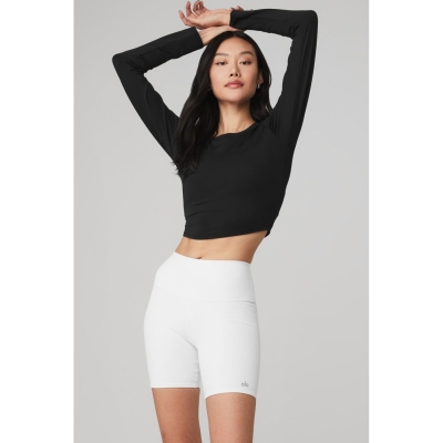 Alo Yoga Alosoft Crop Finesse Long Sleeve Damen Schwarz | CPKQIL021