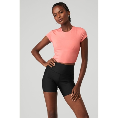 Alo Yoga Alosoft Crop Finesse Short Sleeve Damen Rosa | BHSFUE815