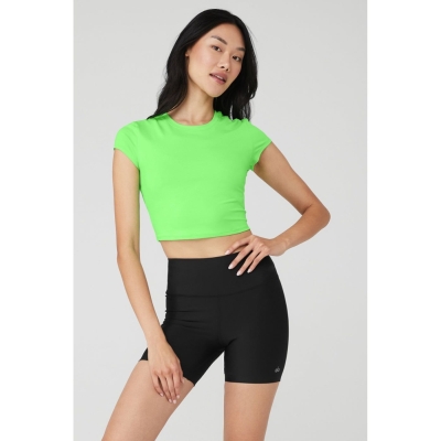 Alo Yoga Alosoft Crop Finesse Short Sleeve Damen Grün | IBNZTO269