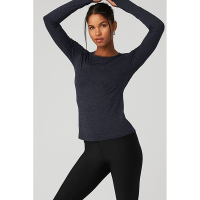 Alo Yoga Alosoft Finesse Long Sleeve Damen Navy | FTALWB069