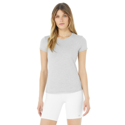 Alo Yoga Alosoft Finesse Tee Short Sleeve Damen Grau | ZVMSIF562