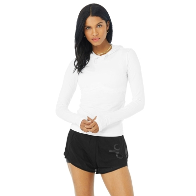 Alo Yoga Alosoft Mit Kapuze Runner Long Sleeve Damen Weiß | ELDOUF562