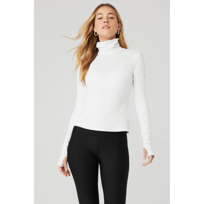 Alo Yoga Alosoft Protection Turtleneck Long Sleeve Damen Weiß | XFLVSJ923