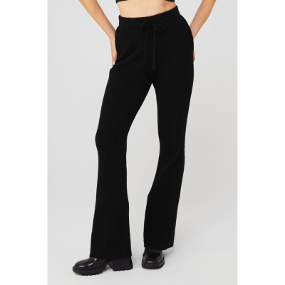 Alo Yoga Cashmere Gerippt High-Taille Winter Dream Flare Hose Damen Schwarz | MJHTUS605