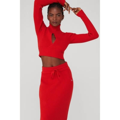 Alo Yoga Cashmere Gerippt Winter Dream Cropped Turtleneck Damen Rot | GUQAKL563