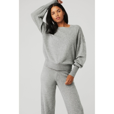 Alo Yoga Cashmere Jet Set Crew Pullover Damen Grau | QAKUZN835