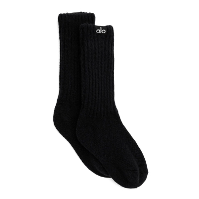 Alo Yoga Cashmere Jet Set Socken Damen Schwarz | FJBUAL427