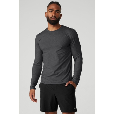 Alo Yoga Conquer Reform Crewneck Long Sleeve Herren Dunkelgrau | MURZVA793