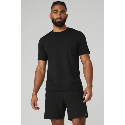 Alo Yoga Conquer Reform Crewneck Short Sleeve Herren Schwarz | YNHOGK630