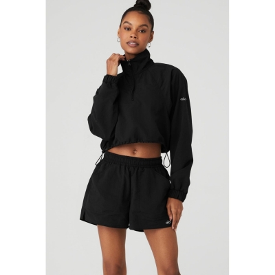 Alo Yoga Cropped 1/4 Zip Alumni Pullover Damen Schwarz | QBYZVA620