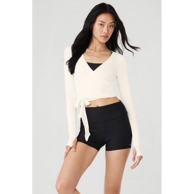 Alo Yoga Cropped Escalate Wrap Top Long Sleeve Damen Weiß | VEOHUD059