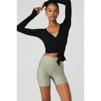 Alo Yoga Cropped Escalate Wrap Top Long Sleeve Damen Schwarz | WBCDMY369