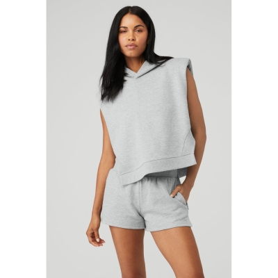 Alo Yoga Cropped Headliner Shoulder Pad Ärmellose Coverup Pullover Damen Grau | BLWQCP046