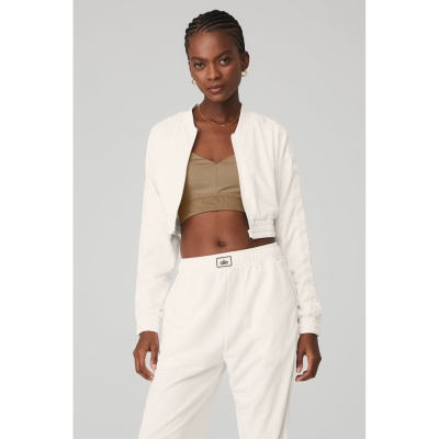 Alo Yoga Cropped Prizewinner Jacke Damen Weiß | FGQBSZ781