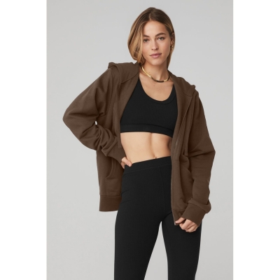 Alo Yoga Everyday Full Zip Hoodie Damen Kaffee | RUBIHJ132