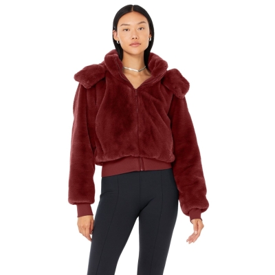 Alo Yoga Faux Fur Foxy Jacke Damen Rot | HTAESL894