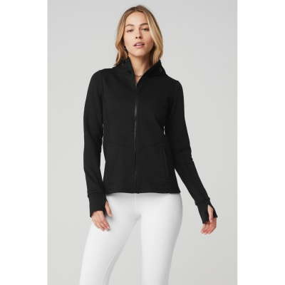 Alo Yoga Foundation Zip Hoodie Damen Schwarz | QDXIJG082