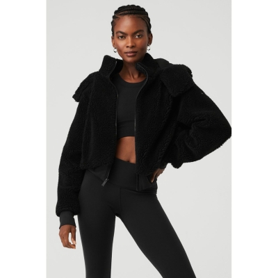 Alo Yoga Foxy Sherpa Jacke Damen Schwarz | PIHDEM197