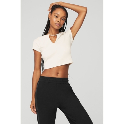 Alo Yoga Gerippt Cropped Savvy Crop Tops Damen Weiß | FIHXNC597