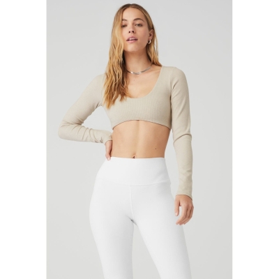 Alo Yoga Gerippt Defined Long Sleeve Bra Damen Beige | CVMWIF031