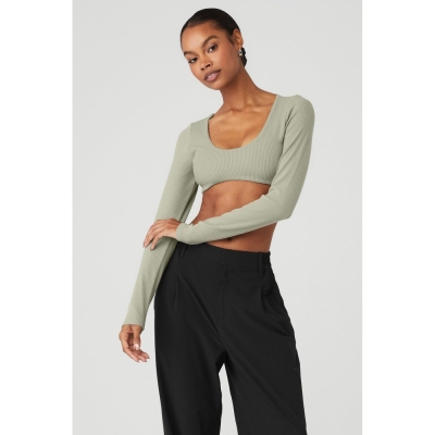 Alo Yoga Gerippt Defined Long Sleeve Bra Damen Grau | UXAECP647