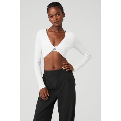 Alo Yoga Gerippt Knotty Long Sleeve Damen Weiß | CMYWOQ639