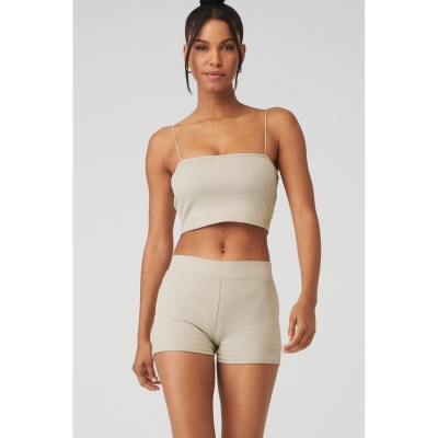 Alo Yoga Goddess Gerippt Bandeau Top Muskelshirt Damen Beige | RXDKLY418