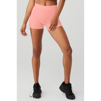 Alo Yoga Goddess Gerippt High-Taille Hot Kurze Hose Damen Rosa | WFXRUJ432