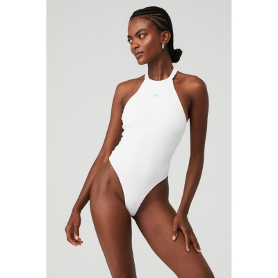 Alo Yoga Goddess Rib Prime Time Halter Bodys Damen Weiß | JRYXTO837