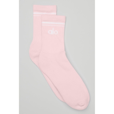 Alo Yoga Half-Crew Throwback Socken Damen Rosa Weiß | FNVSLZ420