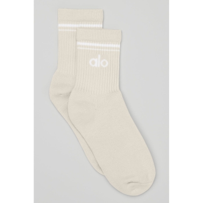 Alo Yoga Half-Crew Throwback Socken Damen Beige Weiß | HDPGBS417