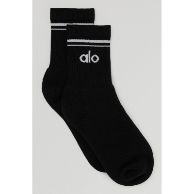 Alo Yoga Half-Crew Throwback Socken Damen Schwarz Weiß | LJNPSB271