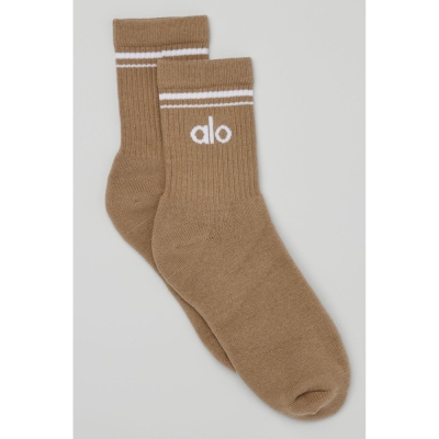 Alo Yoga Half-Crew Throwback Socken Damen Braun Weiß | PGAWKV879