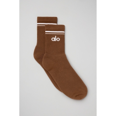 Alo Yoga Half-Crew Throwback Socken Damen Braun Weiß | VRPBNE914