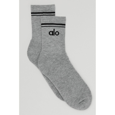 Alo Yoga Half-Crew Throwback Socken Damen Grau Schwarz | XUVNFT489