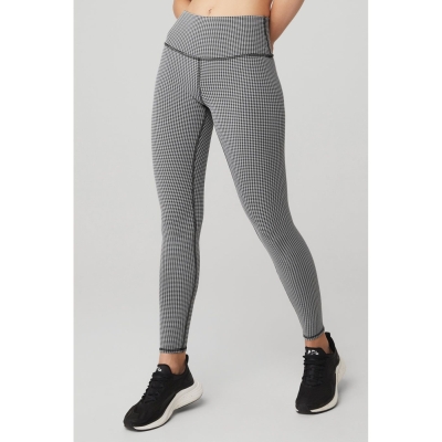 Alo Yoga High-Taille Micro Houndstooth Leggings Damen Weiß Schwarz | BFZPEJ702