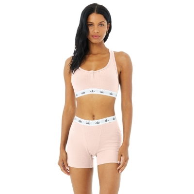 Alo Yoga Icon Gerippt Henley BHs Damen Rosa | ISMKAU691