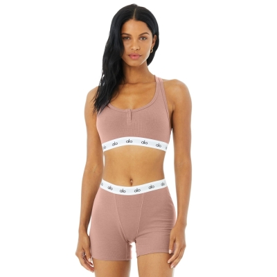 Alo Yoga Icon Gerippt Henley BHs Damen Smoky Quartz | ZQJWIO695