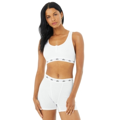 Alo Yoga Icon Gerippt Henley BHs Damen Weiß | TCXPSM382