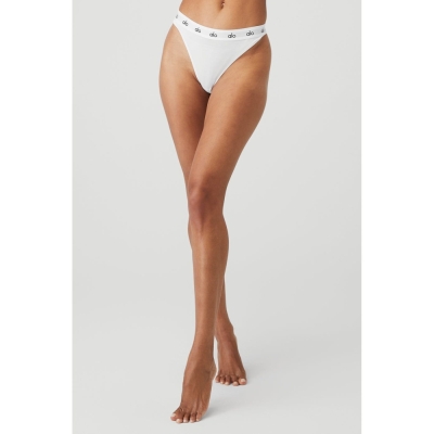 Alo Yoga Icon High-Cut Tanga Unterwäsche Damen Weiß | XAPOZJ832