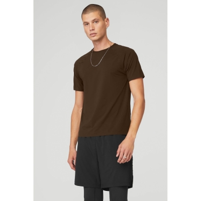 Alo Yoga Idol Performance Tee Short Sleeve Herren Kaffee | ZGQSMR587