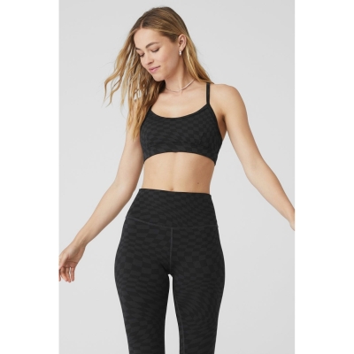 Alo Yoga Jacquard Checkered Gratitude BHs Damen Schwarz Grau | RKXABE867