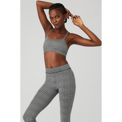 Alo Yoga Jacquard Glenplaid Gratitude BHs Damen Silber Schwarz | RGVQJI650