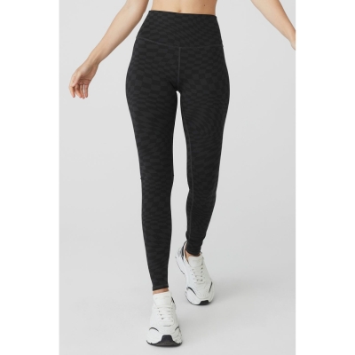 Alo Yoga Jacquard High-Taille Checkered Leggings Damen Schwarz Grau | RWFYVO918